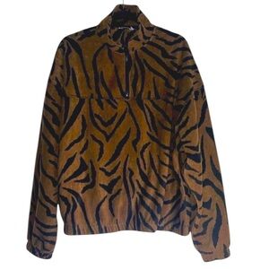 ASOS DESIGN Zebra Print Half-Zip Fleece Size L